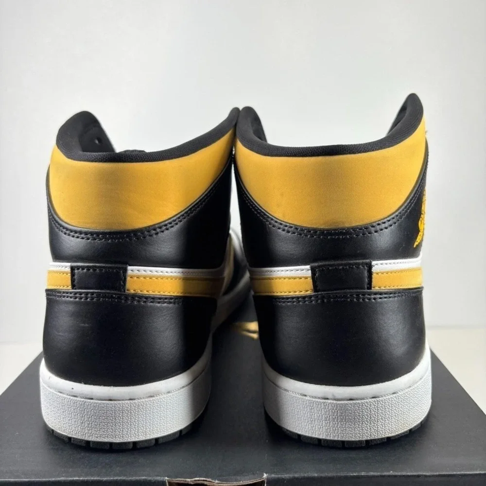 Air Jordan 1 Mid White/Pollen Black Men's US 13 University Gold Shoes 554724-177